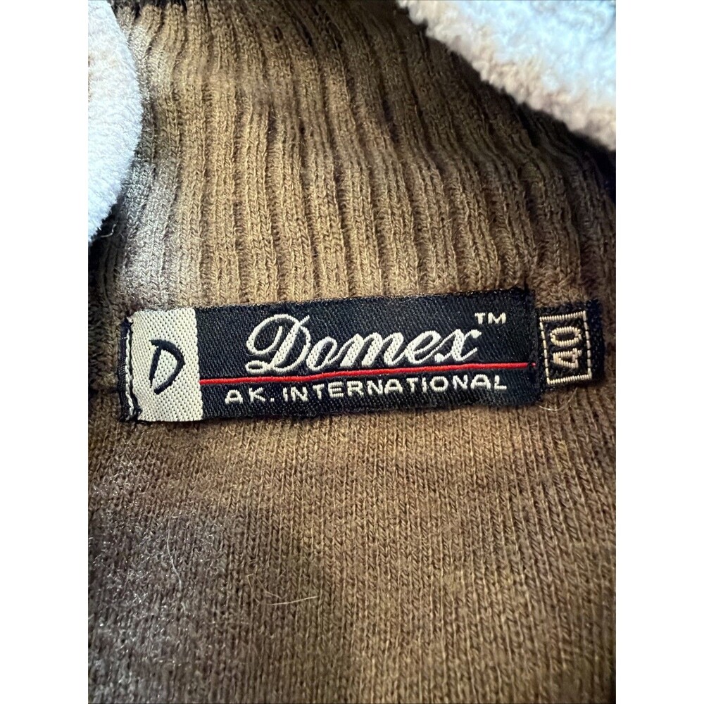 Vtg Domex Geometric Knit Full Zip Sweater Jacket Mock Neck Brown Olive Size 40 - Picture 4 of 8